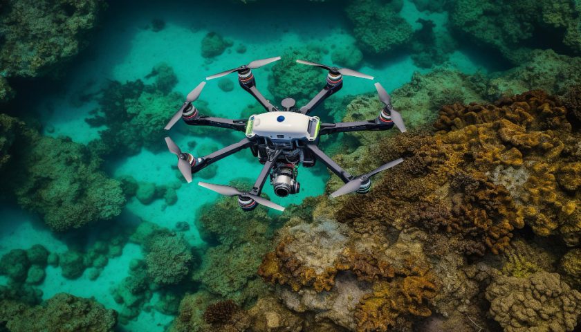 un drone survolant une zone de pêche