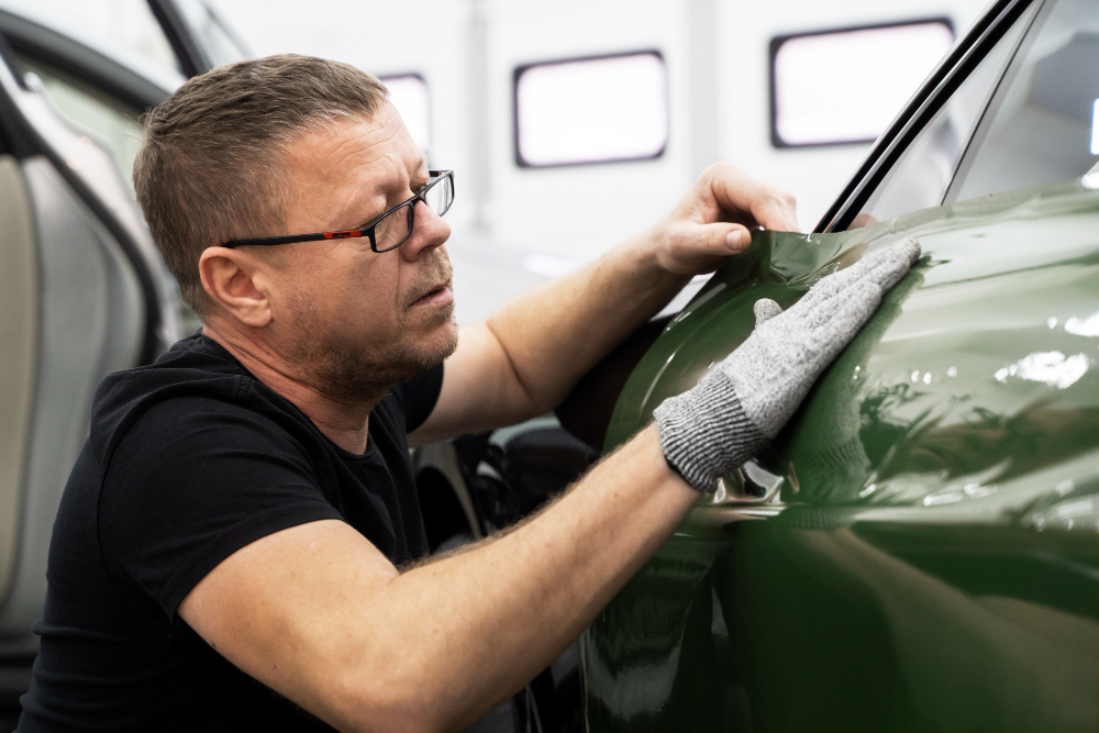 un homme installe un covering auto
