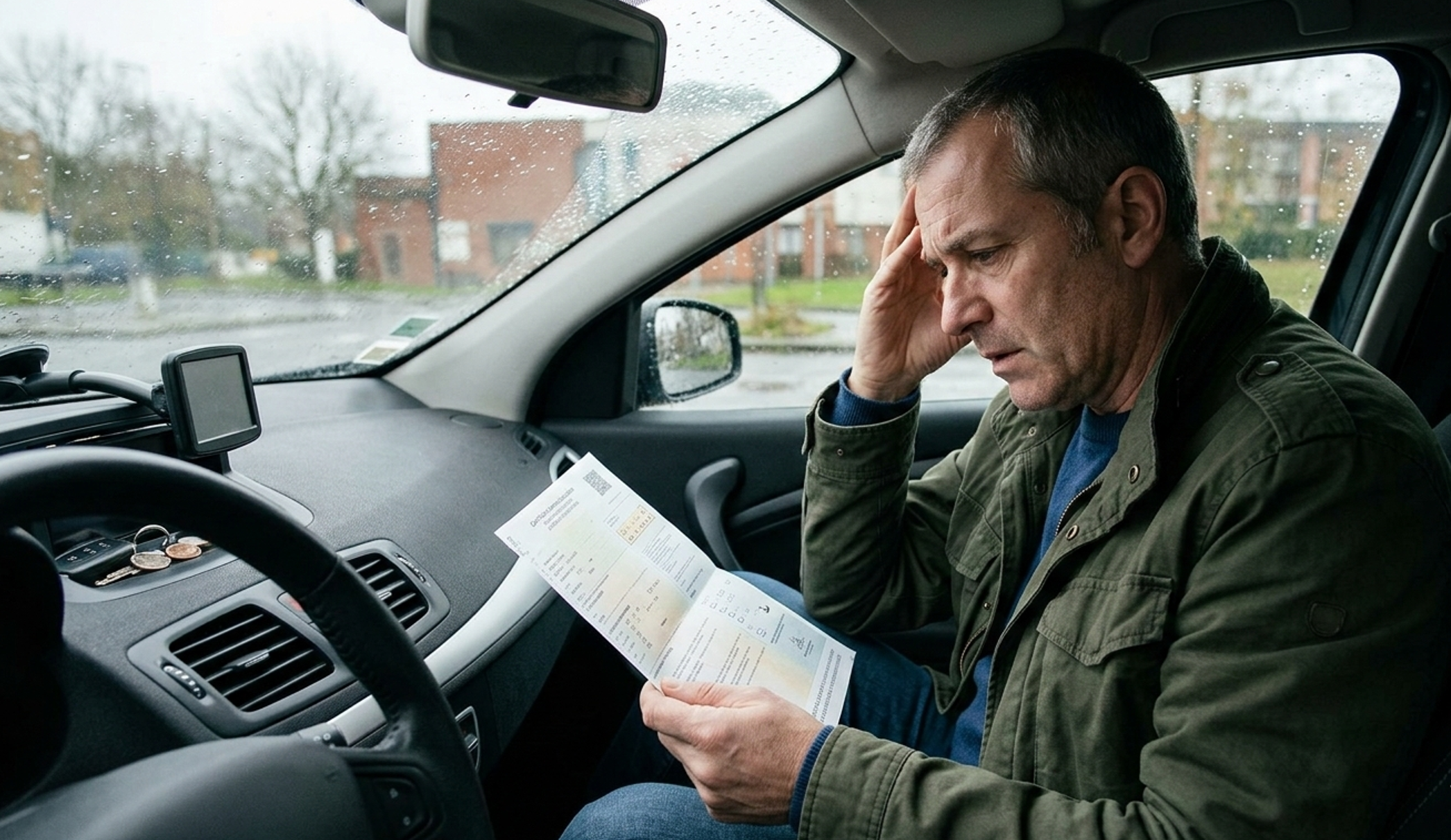 un homme regardant sa carte grise
