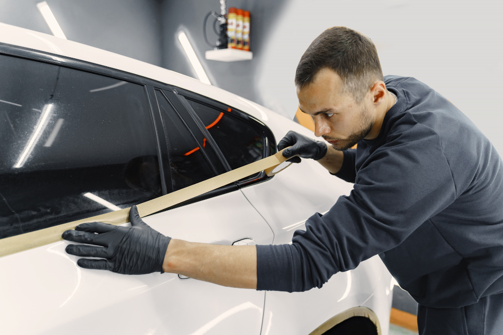 un homme préparant la peinture de sa voiture